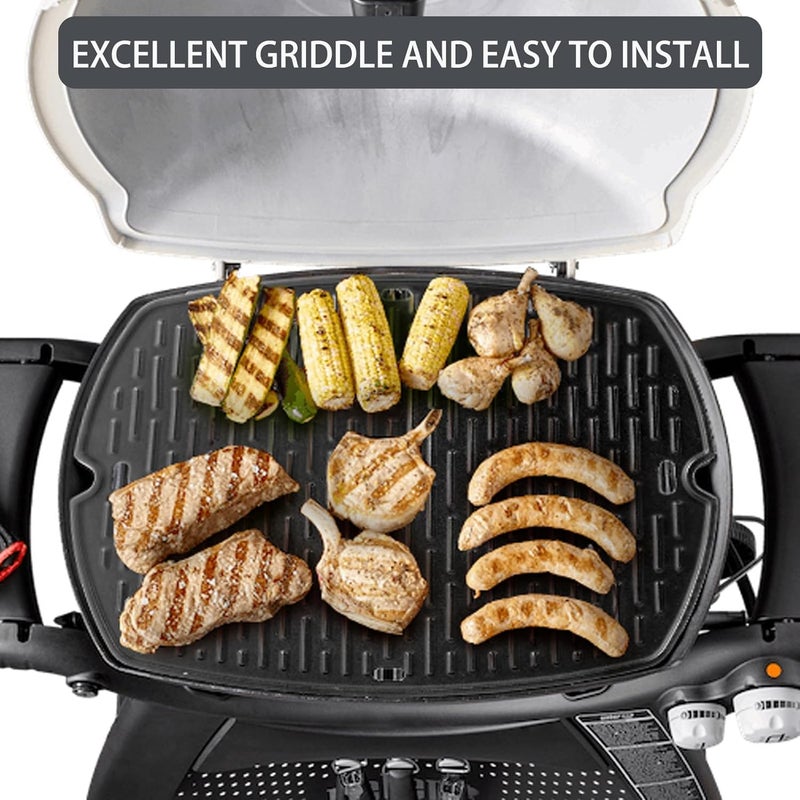 Charbrofire 7582 Q1200 Griddle Full Size Grill Replacement Parts for Weber Baby Q Q100 Q120 Q140 Q1000 Q1400 Flat Top Griddle Insert 6558 7644 51010001 386002 516002 Accessories Cast Iron Reversible Griddle Plate - Image 2